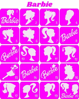 BARBIE- szablony do tatuaży brokatowych