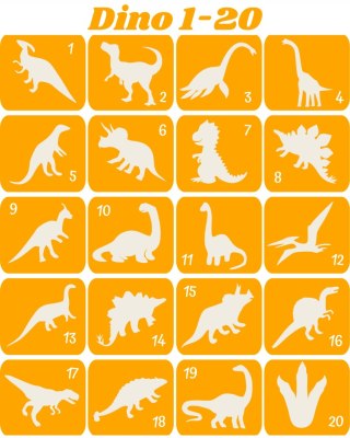DINOZAURY 1-20- szablony do tatuaży brokatowych