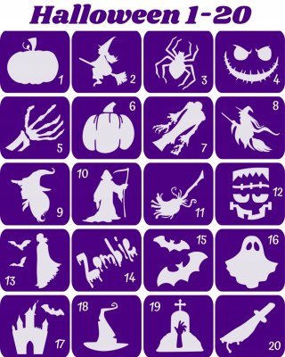 HALLOWEEN / ANDRZEJKI 1-20- szablony do tatuaży brokatowych