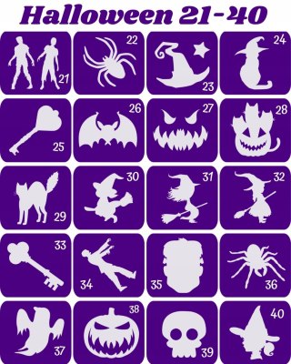 HALLOWEEN / ANDRZEJKI 21-40- szablony do tatuaży brokatowych