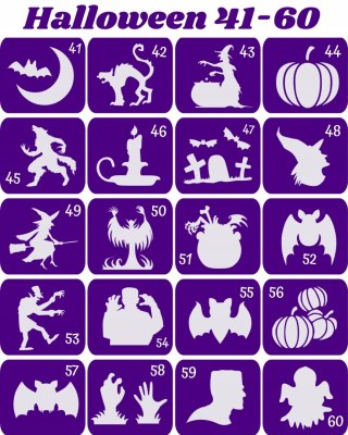 HALLOWEEN / ANDRZEJKI 41-60- szablony do tatuaży brokatowych