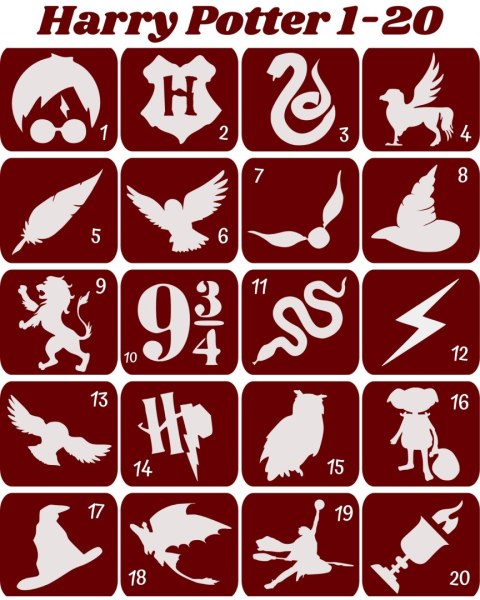 HARRY POTTER 1-20 - szablony do tatuaży brokatowych
