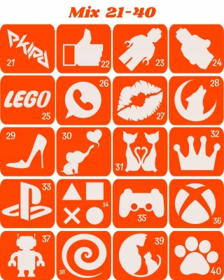 MIX 21-40- szablony do tatuaży brokatowych