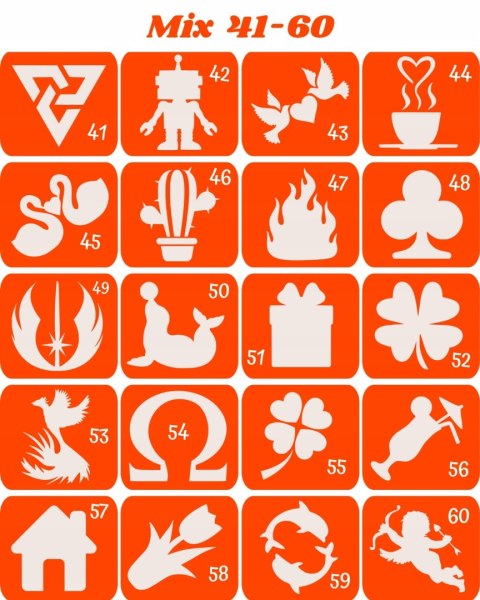 MIX 41-60- szablony do tatuaży brokatowych