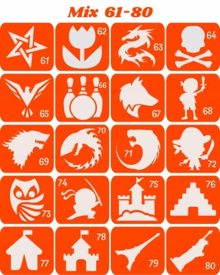 MIX 61-80- szablony do tatuaży brokatowych