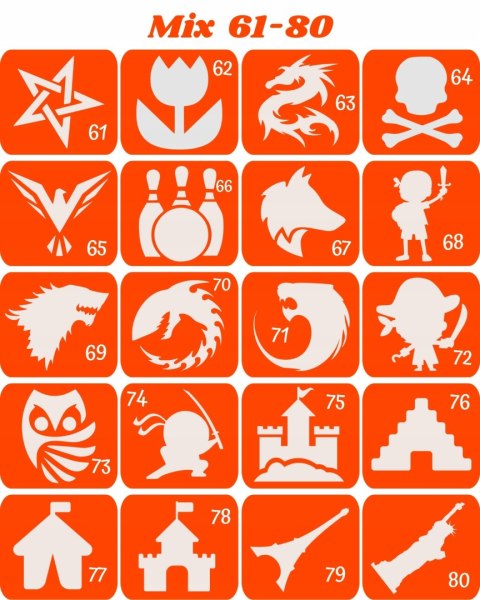 MIX 61-80- szablony do tatuaży brokatowych