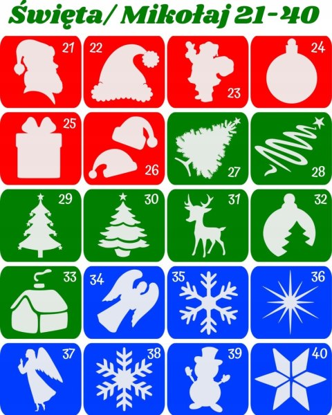 MIKOŁAJ / ŚWIĘTA 21-40- szablony do tatuaży brokatowych