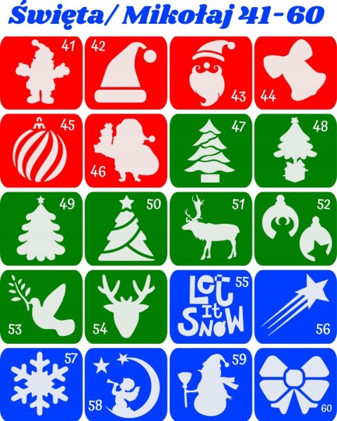 MIKOŁAJ / ŚWIĘTA 41-60- szablony do tatuaży brokatowych