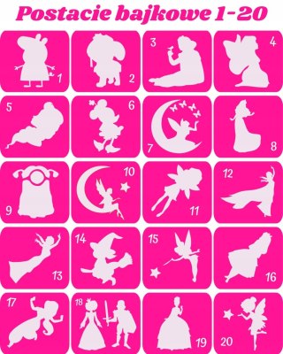POSTACIE BAJKOWE 1-20- szablony do tatuazy brokatowych