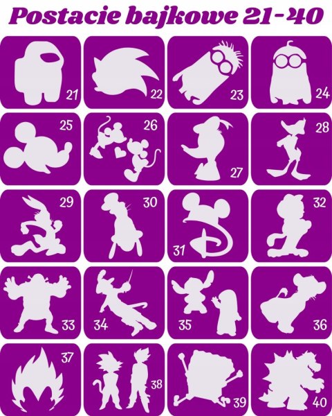 POSTACIE BAJKOWE 21-40- szablony do tatuazy brokatowych