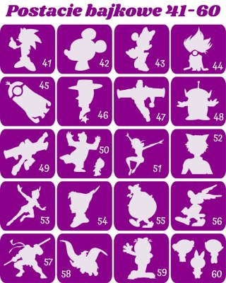 POSTACIE BAJKOWE 41-60- szablony do tatuaży brokatowych