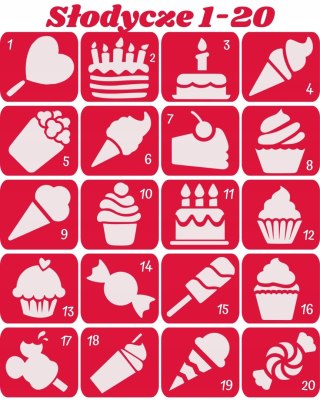 SŁODYCZE 1-20- szablony do tatuaży brokatowych