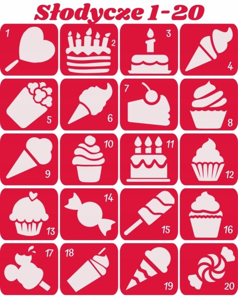SŁODYCZE 1-20- szablony do tatuaży brokatowych
