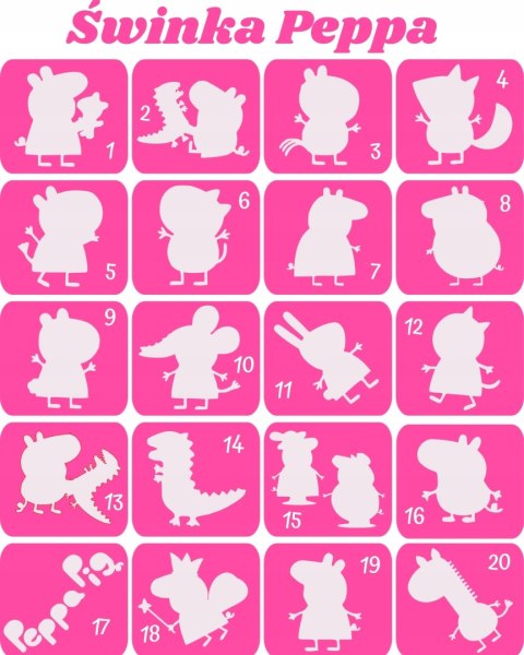ŚWINKA PEPPA- szabloy do tatuaży brokatowych
