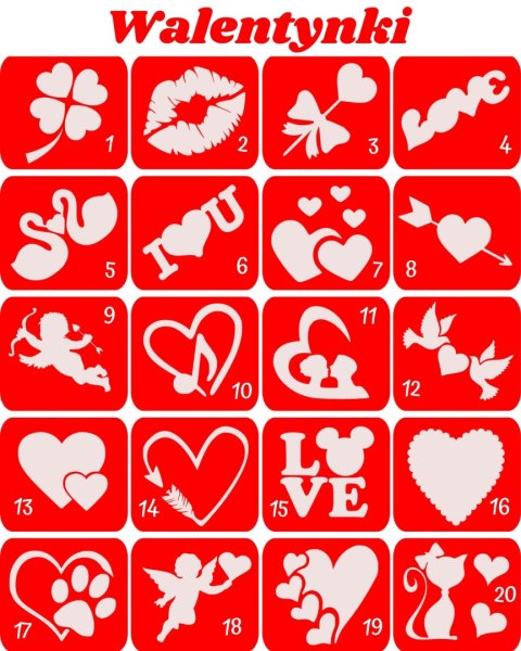 WALENTYNKI- szablony do tatuazy brokatowych