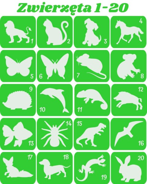 ZWIERZĘTA 1-20- szablony do tatuaży brokatowych