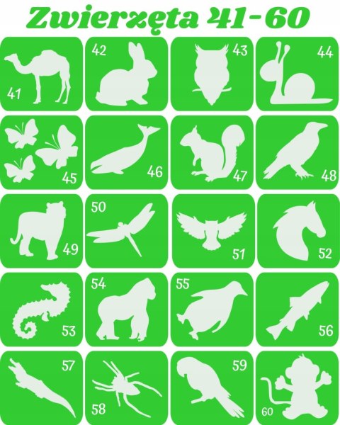 ZWIERZĘTA 41-60- szablony do tatuazy brokatowych