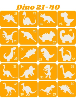 DINOZAURY 21-40- szablony do tatuaży brokatowych