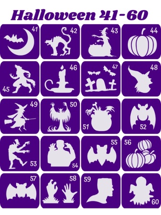 HALLOWEEN / ANDRZEJKI 41-60- szablony do tatuaży brokatowych