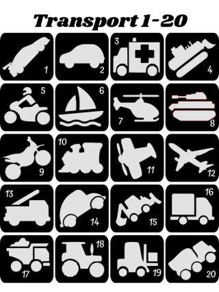 TRANSPORT 1-20- szablony do tatuaży brokatowych