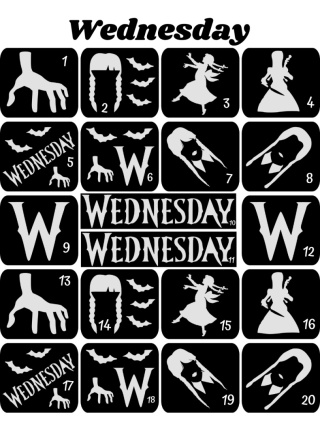 WEDNESDAY- szablony do tatuaży brokatowych